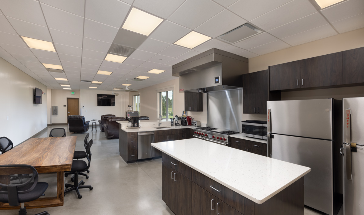 Interior design view of the living area of Fire and Rescue Station 106 Lehigh Acres, FL.